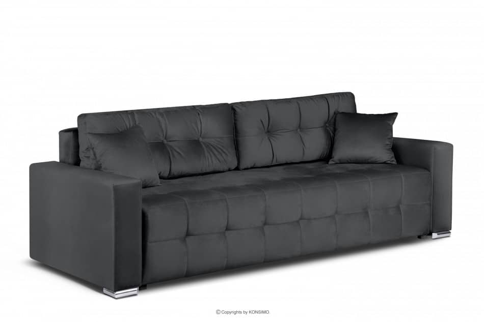 BASIM Sofa 3 osobowa rozkładana glamour pikowana ciemnoszara ciemny szary - zdjęcie 2