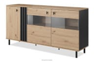 Komoda z witryną dąb artisan z czarnymi lamelami