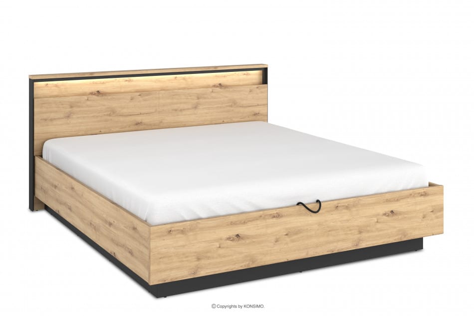 HURICO Duże łóżko ze stelażem loft dąb artisan/czarny - zdjęcie 0