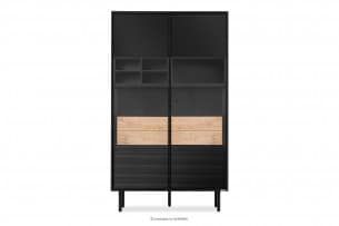 LOFTY, https://konsimo.pl/kolekcja/lofty/ Dwudrzwiowa witryna z szufladami w stylu loft czarny/dąb naturalny - zdjęcie