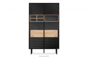 LOFTY, https://konsimo.pl/kolekcja/lofty/ Dwudrzwiowa witryna w stylu loft z szufladami czarny/dąb naturalny - zdjęcie