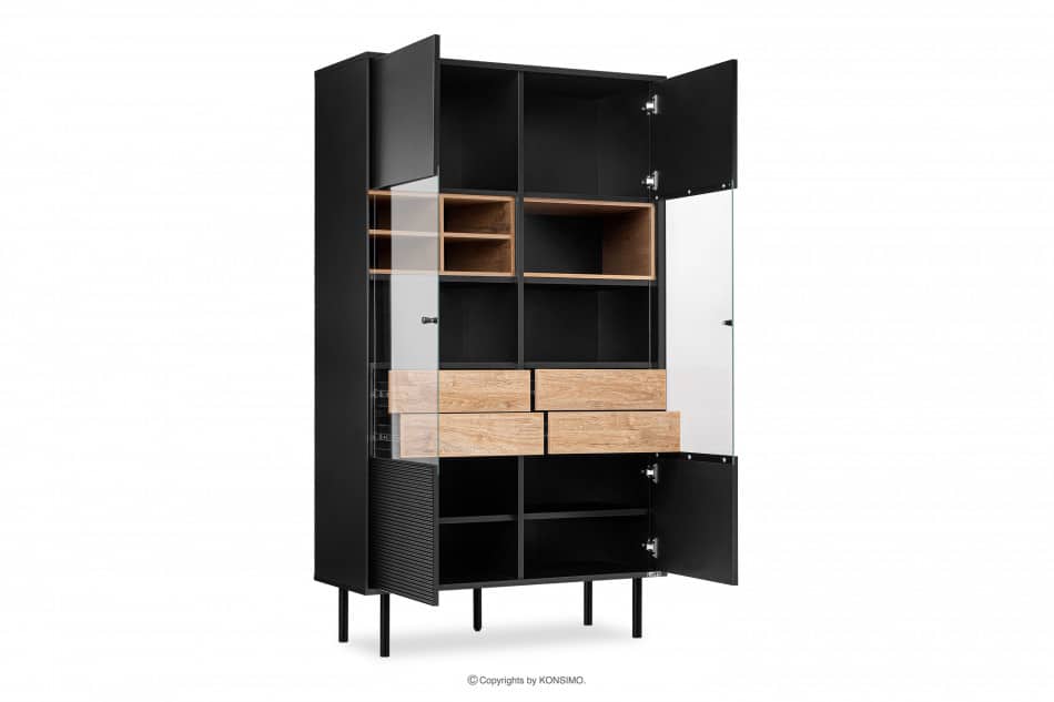 LOFTY Dwudrzwiowa witryna w stylu loft z szufladami czarny/dąb naturalny - zdjęcie 6