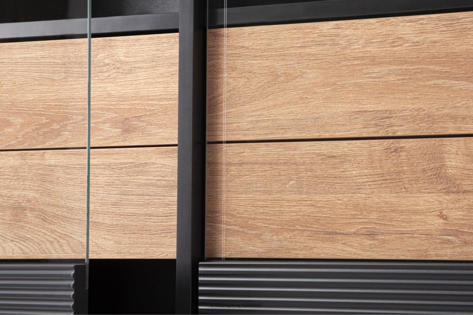 LOFTY Dwudrzwiowa witryna w stylu loft z szufladami czarny/dąb naturalny - zdjęcie 14