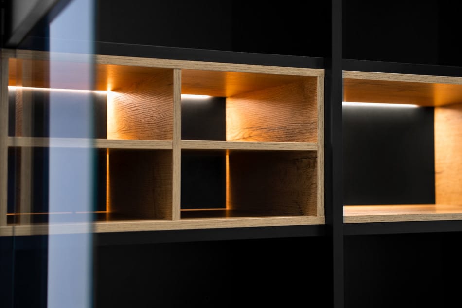 LOFTY Dwudrzwiowa witryna w stylu loft z szufladami czarny/dąb naturalny - zdjęcie 30