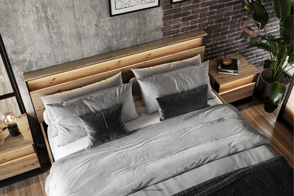 HURICO Duże łóżko ze stelażem loft dąb artisan/czarny - zdjęcie 5