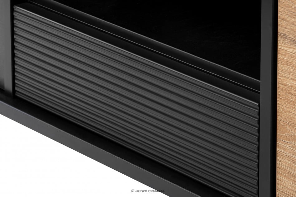 LOFTY Czarna szafka RTV w stylu loft z ryflowaniem czarny/dąb naturalny - zdjęcie 8