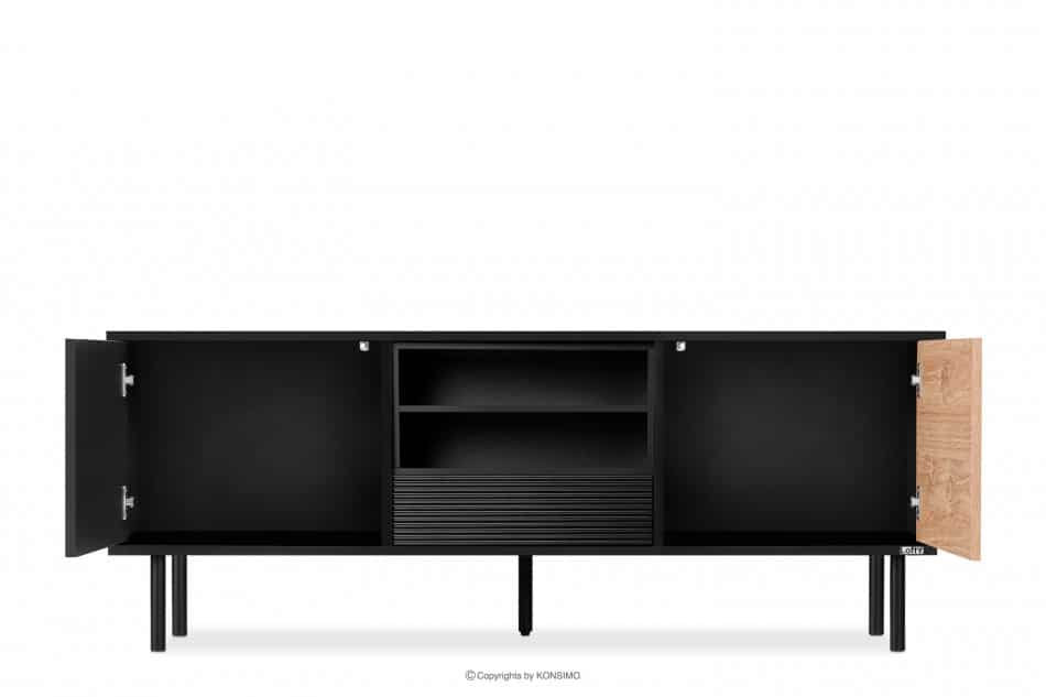 LOFTY Szafka RTV w stylu loft z półkami czarna czarny/dąb naturalny - zdjęcie 5
