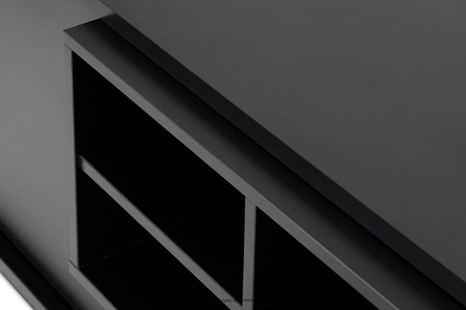 LOFTY Szeroka szafka RTV w stylu loft z półkami czarna czarny/dąb naturalny - zdjęcie 10
