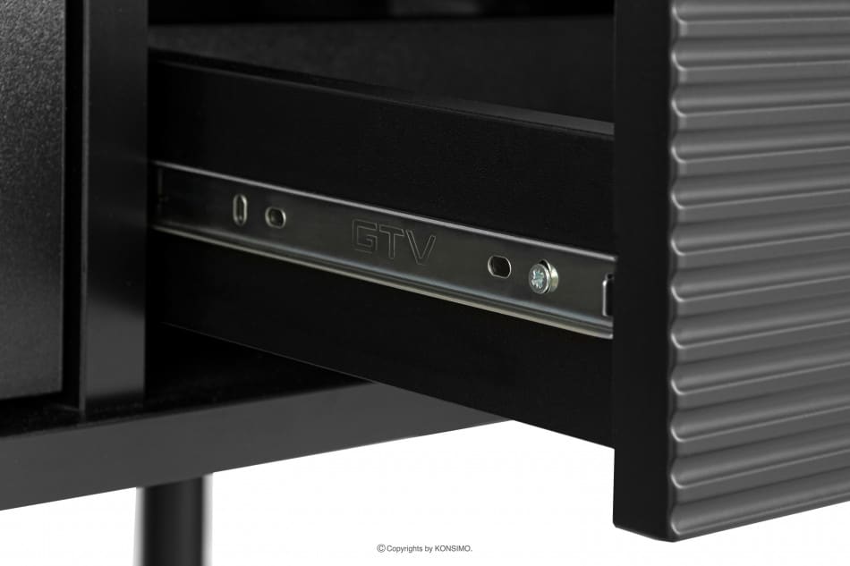 LOFTY Szeroka szafka RTV w stylu loft z półkami czarna czarny/dąb naturalny - zdjęcie 21