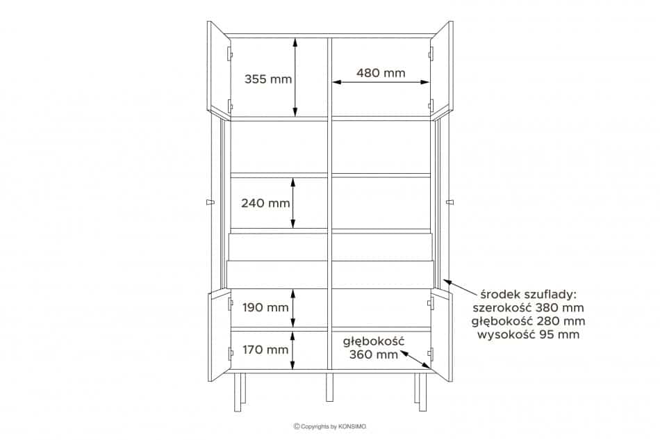 LOFTY Dwudrzwiowa witryna w stylu loft z szufladami czarny/dąb naturalny - zdjęcie 36