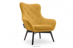 RAMOS, https://konsimo.pl/kolekcja/ramos/ Elegancki fotel z pikowaniem na drewnianych nogach żółty żólty - zdjęcie