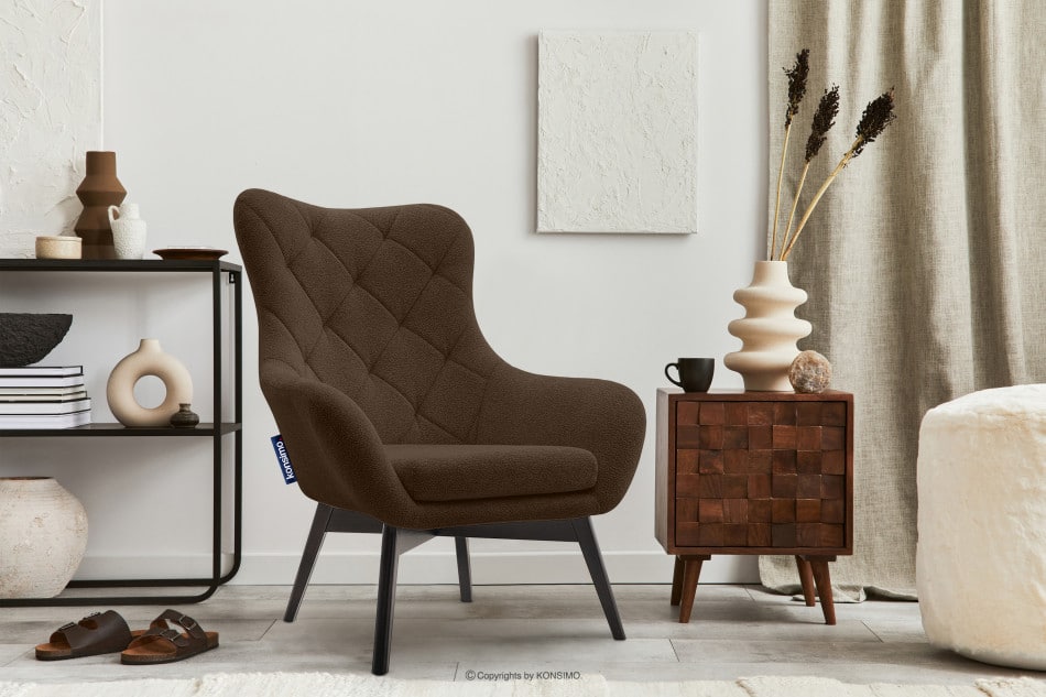 RAMOS Elegancki fotel brązowy z pikowaniem brązowy - zdjęcie 1