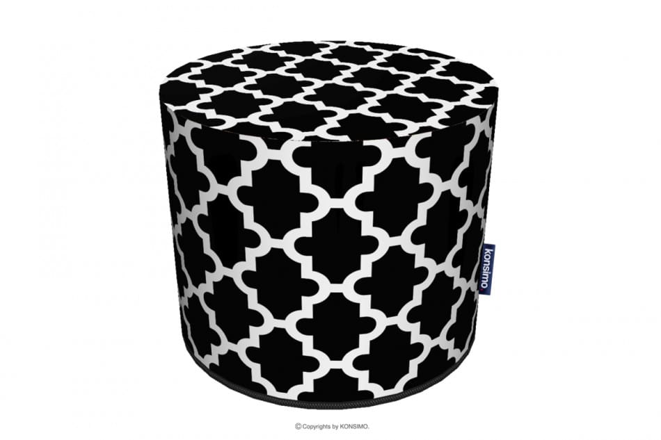 RASIL Czarnobiała pufa wzór maroko czarny/biały - zdjęcie