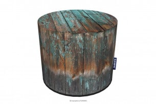 RASIL, https://konsimo.pl/kolekcja/rasil/ Okrągła pufa do pokoju drewno wodoodporna błękitny/brązowy - zdjęcie