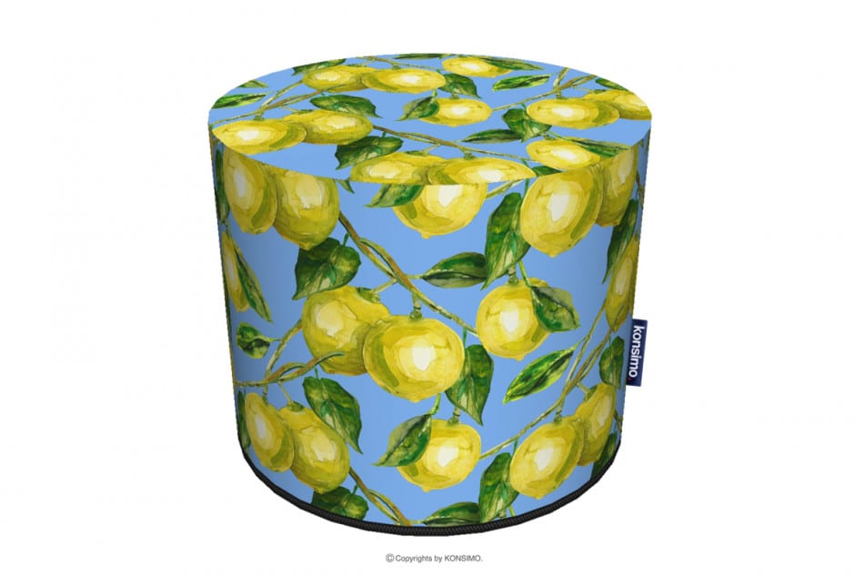 RASIL Pufa wzór malowane cytryny wodoodporna niebieski/żółty - zdjęcie