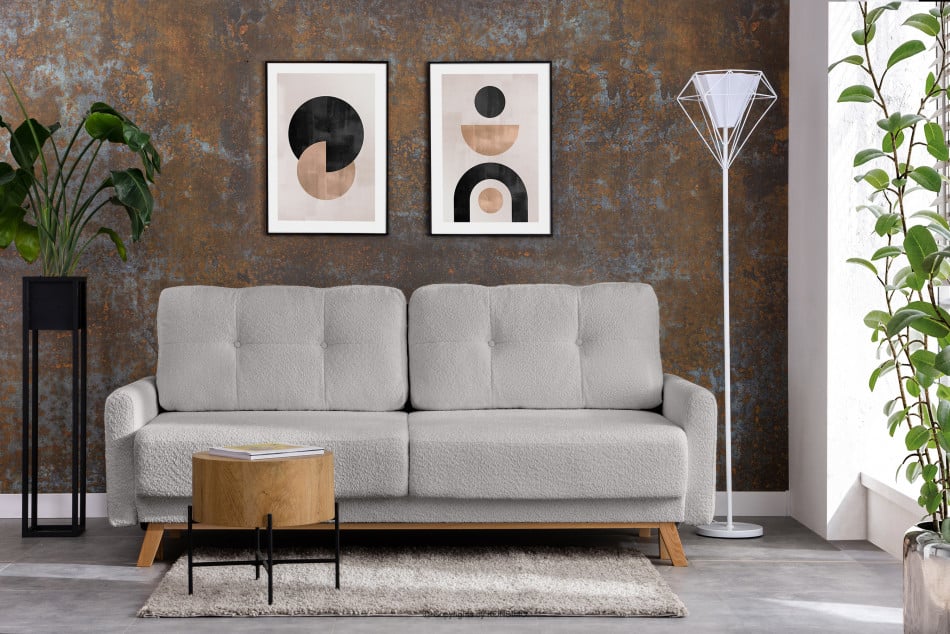 VISNA Skandynawska sofa w tkaninie baranek jasnoszara 220x79x95 cm - zdjęcie 1
