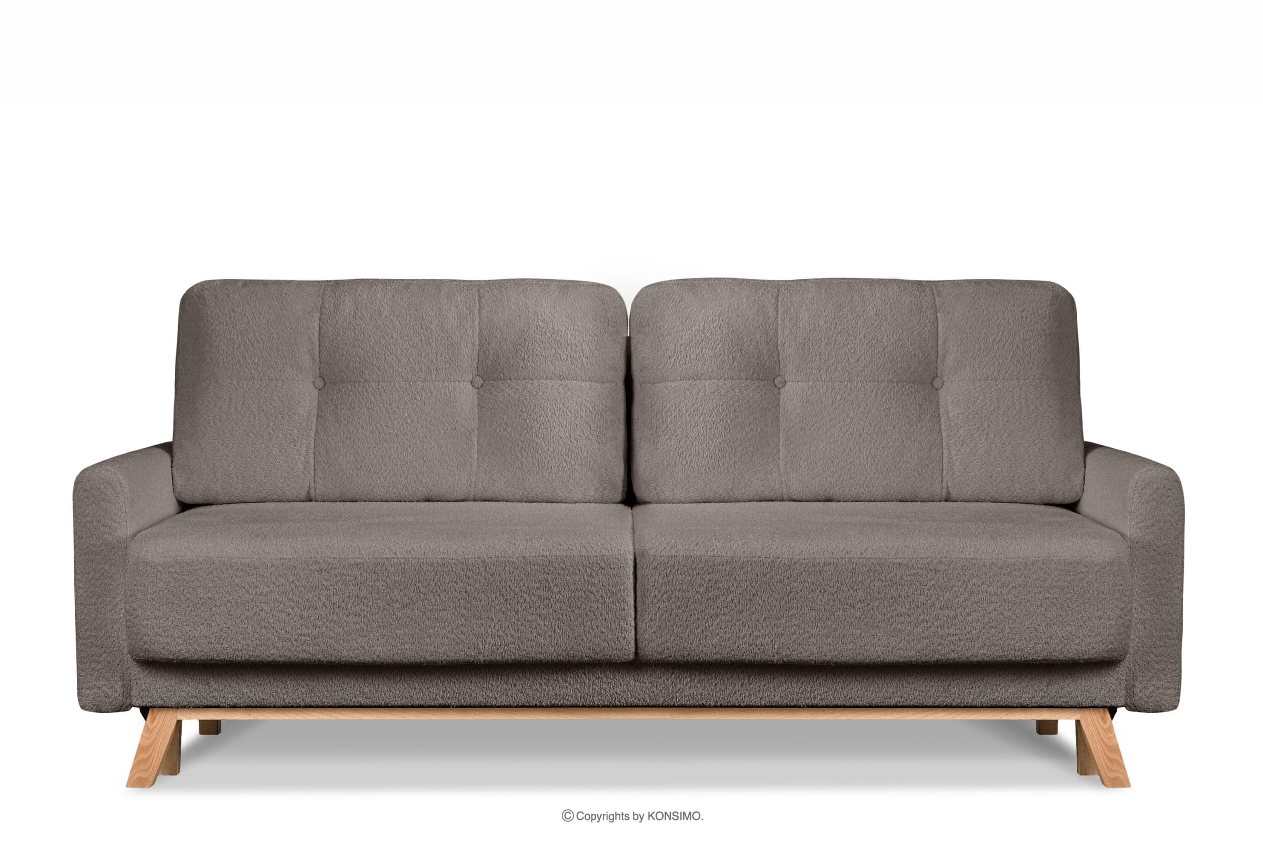 Skandynawska sofa w tkaninie baranek brązowa