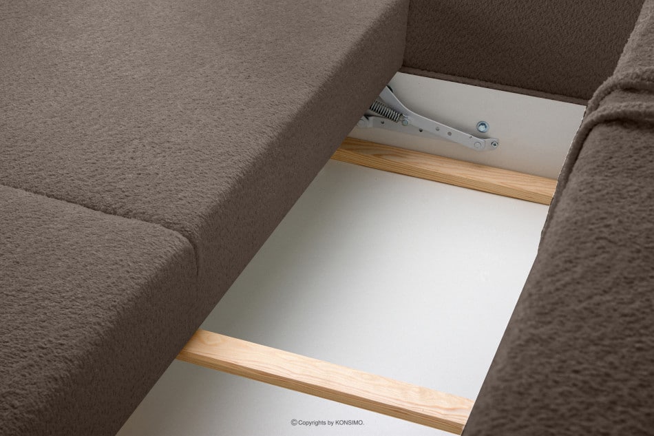 VISNA Skandynawska sofa w tkaninie baranek brązowa 220x79x95 cm - zdjęcie 6