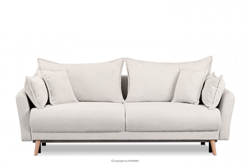 BELMOS Biała sofa z funkcją spania w tkaninie baranek 228x102x95cm - zdjęcie 0
