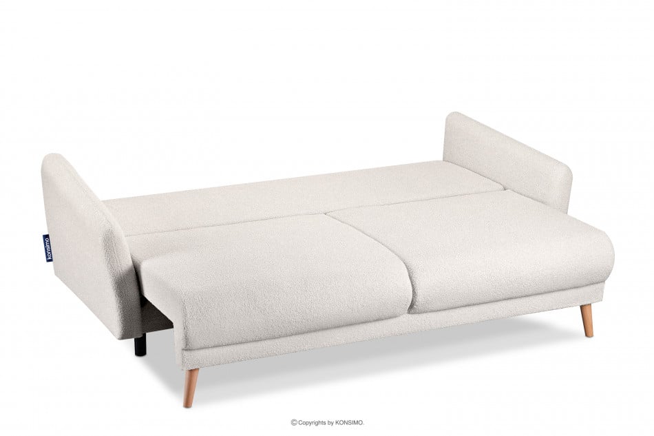BELMOS Biała sofa z funkcją spania w tkaninie baranek 228x102x95cm - zdjęcie 4