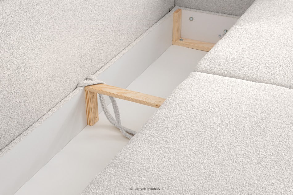 BELMOS Biała sofa z funkcją spania w tkaninie baranek 228x102x95cm - zdjęcie 9