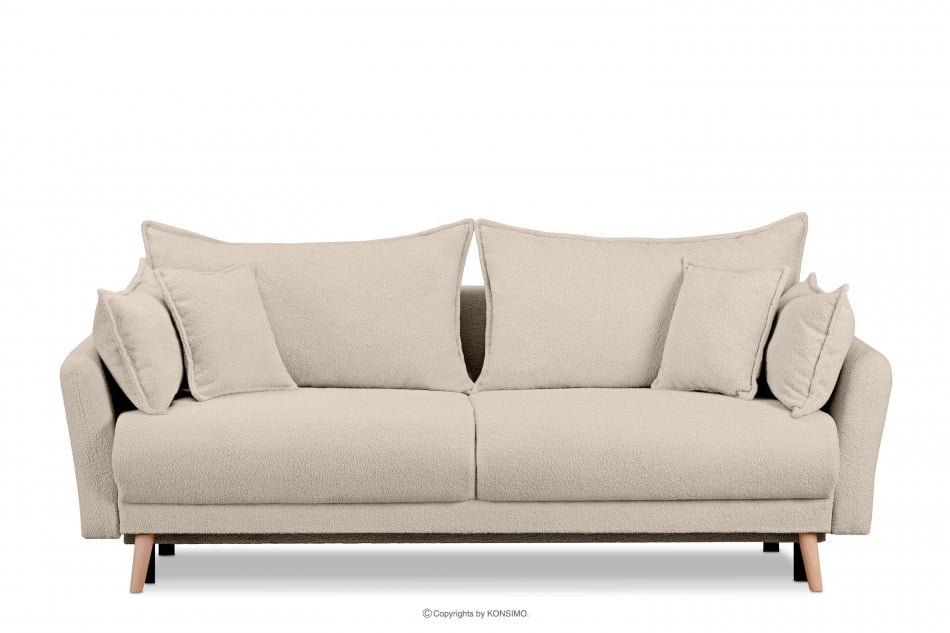 BELMOS Kremowa sofa z funkcją spania w tkaninie baranek 228x102x95cm - zdjęcie 0