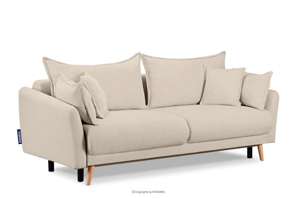 BELMOS Kremowa sofa z funkcją spania w tkaninie baranek 228x102x95cm - zdjęcie 2