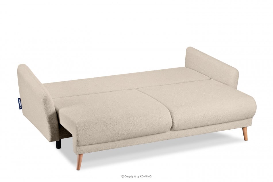 BELMOS Kremowa sofa z funkcją spania w tkaninie baranek 228x102x95cm - zdjęcie 4