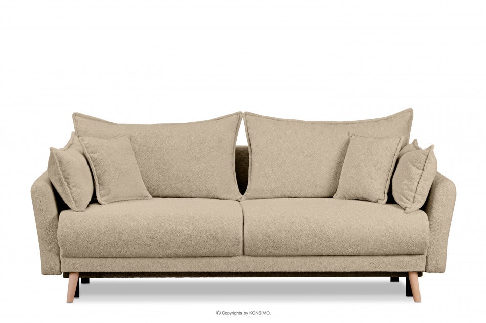 BELMOS Jasnobeżowa sofa z funkcją spania w tkaninie baranek 228x102x95cm - zdjęcie 0
