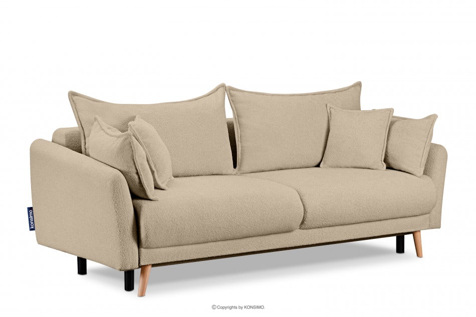 BELMOS Jasnobeżowa sofa z funkcją spania w tkaninie baranek 228x102x95cm - zdjęcie 2