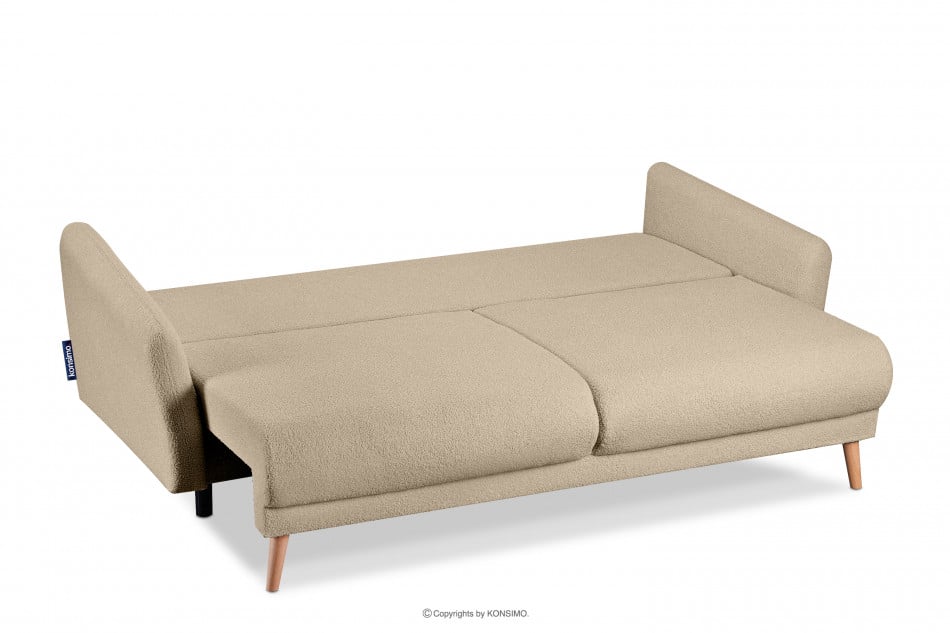 BELMOS Jasnobeżowa sofa z funkcją spania w tkaninie baranek 228x102x95cm - zdjęcie 4