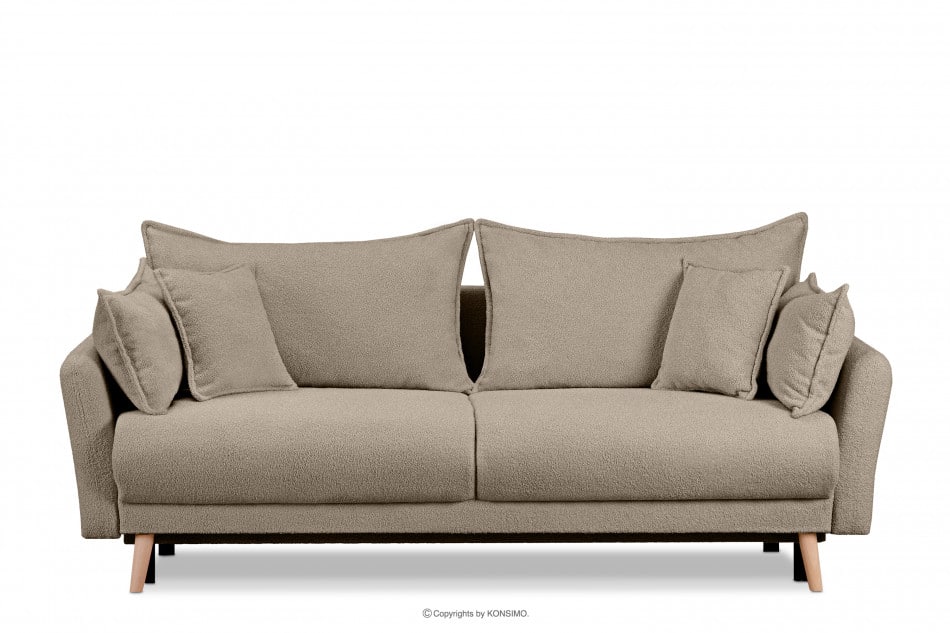 BELMOS Brązowa sofa z funkcją spania w tkaninie baranek 228x102x95cm - zdjęcie 0