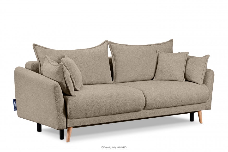 BELMOS Brązowa sofa z funkcją spania w tkaninie baranek 228x102x95cm - zdjęcie 2