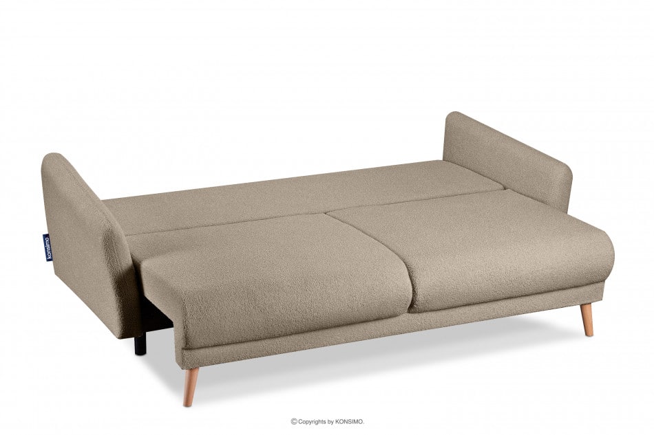 BELMOS Brązowa sofa z funkcją spania w tkaninie baranek 228x102x95cm - zdjęcie 4