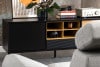 LOFTY Szeroka szafka RTV w stylu loft z półkami czarny/dąb naturalny - zdjęcie 30