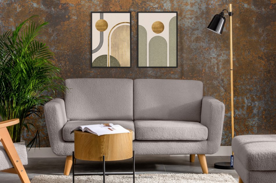 TAGIO Skandynawska sofa 2 osobowa w tkaninie baranek jasnoszara jasny szary - zdjęcie 1