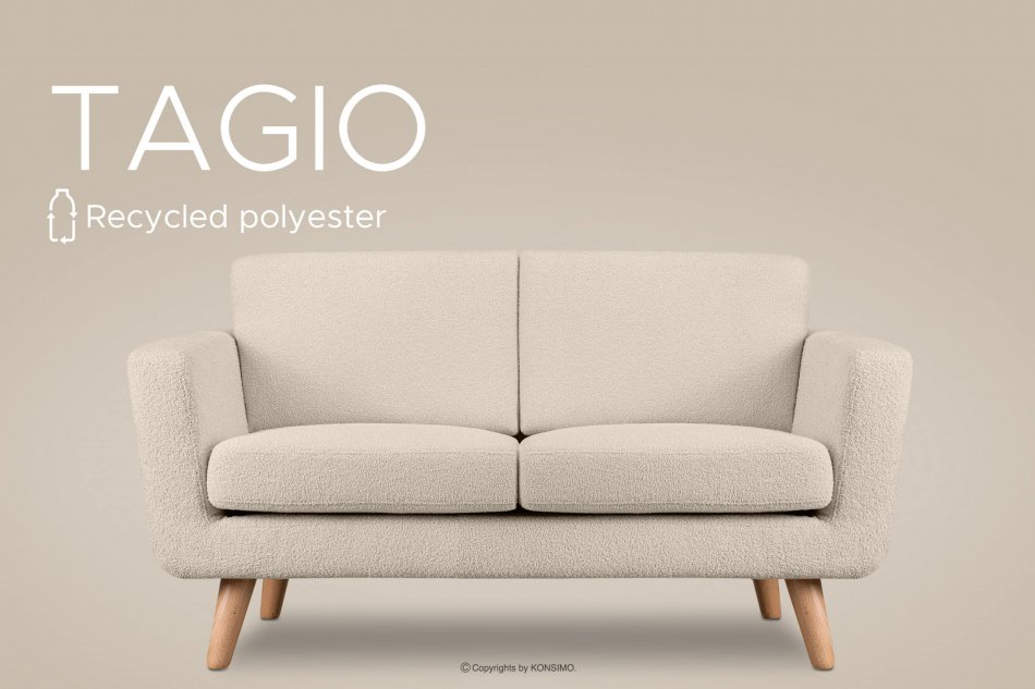TAGIO Skandynawska sofa 2 osobowa w tkaninie baranek kremowa kremowy - zdjęcie 12
