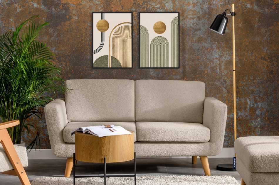 TAGIO Skandynawska sofa 2 osobowa w tkaninie baranek kremowa kremowy - zdjęcie 1
