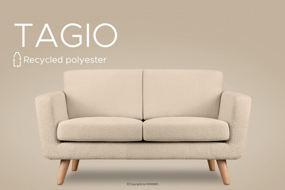 TAGIO Skandynawska sofa 2 osobowa w tkaninie baranek beżowa beżowy - zdjęcie 12