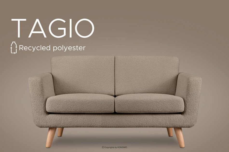 TAGIO Skandynawska sofa 2 osobowa w tkaninie baranek brązowa brązowy - zdjęcie 12