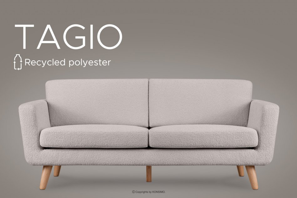 TAGIO Skandynawska sofa 3 osobowa w tkaninie baranek jasnoszara jasny szary - zdjęcie 12