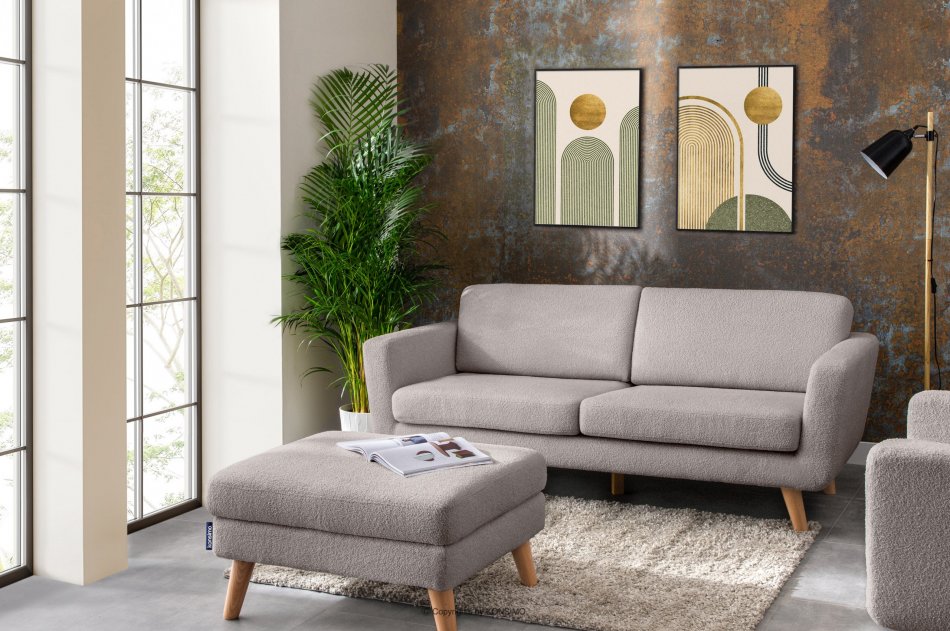 TAGIO Skandynawska sofa 3 osobowa w tkaninie baranek jasnoszara jasny szary - zdjęcie 1
