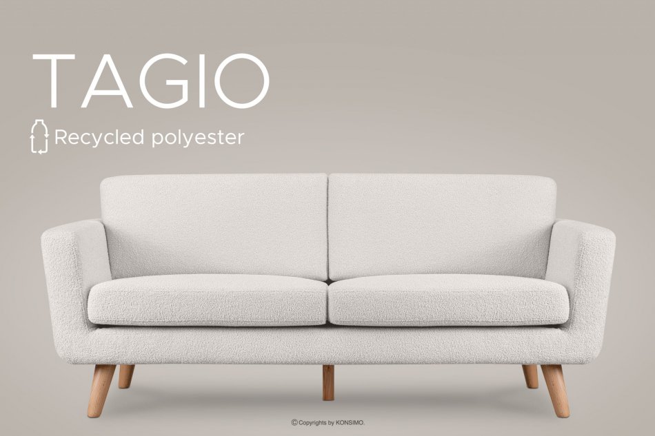 TAGIO Skandynawska sofa 3 osobowa w tkaninie baranek biała biały - zdjęcie 12