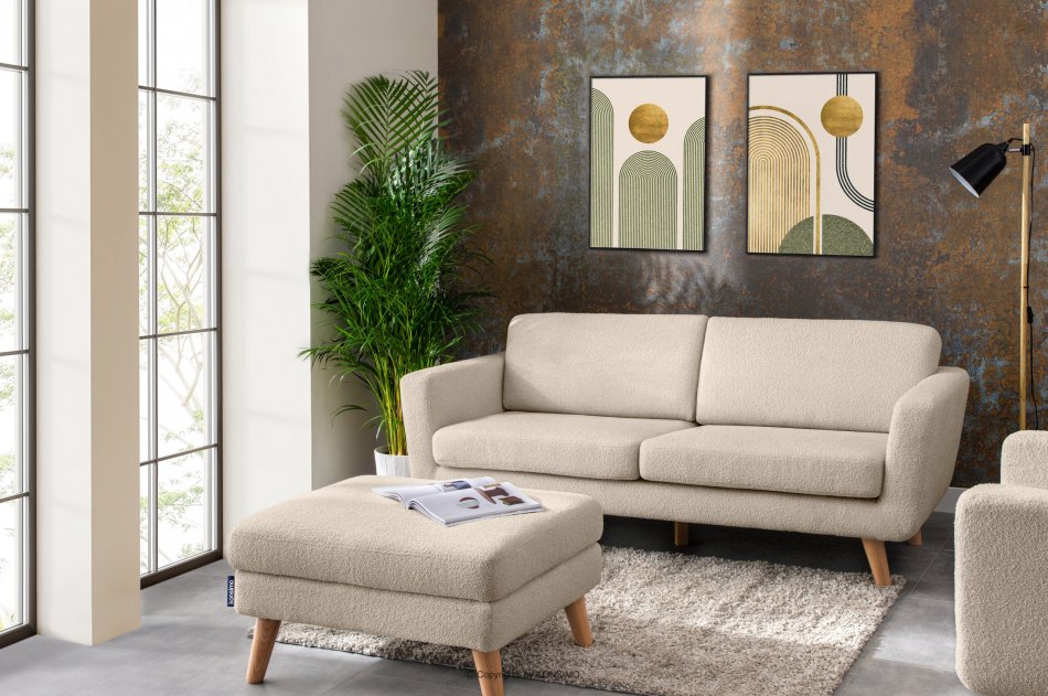TAGIO Skandynawska sofa teddy 3 osobowa kremowa kremowy - zdjęcie 1