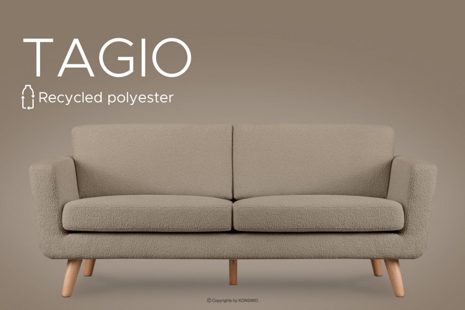 TAGIO Skandynawska sofa 3 osobowa w tkaninie baranek brązowa brązowy - zdjęcie 13
