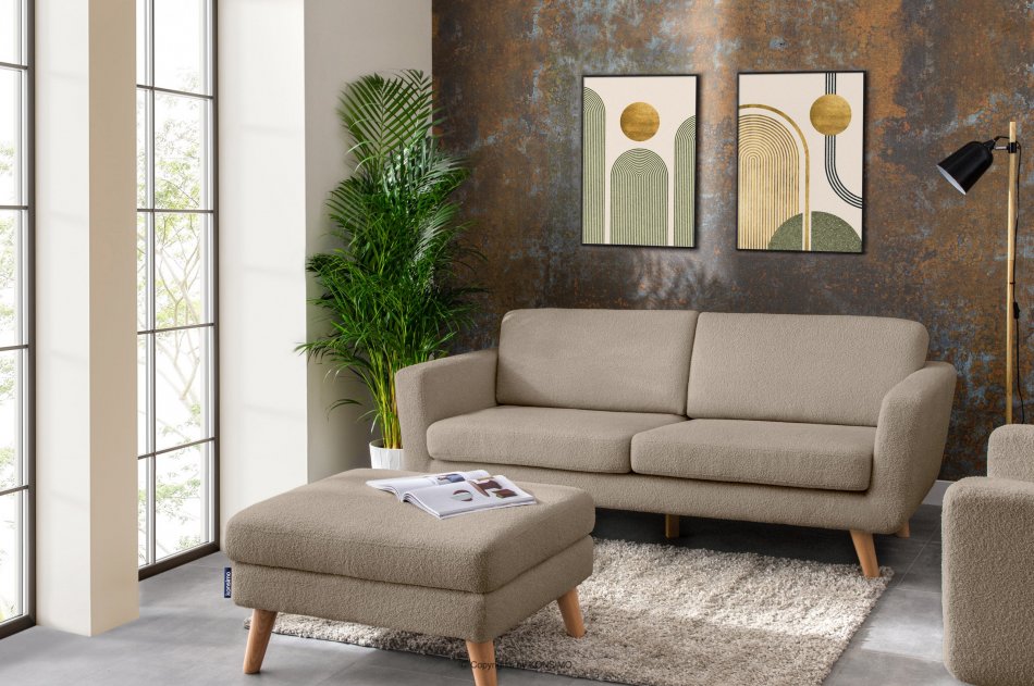 TAGIO Skandynawska sofa 3 osobowa w tkaninie baranek brązowa brązowy - zdjęcie 1