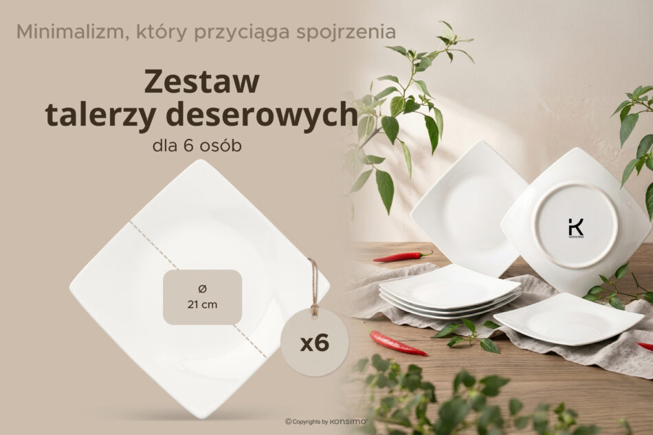 EPIRI Talerz deserowy 6szt. biały biały - zdjęcie 12