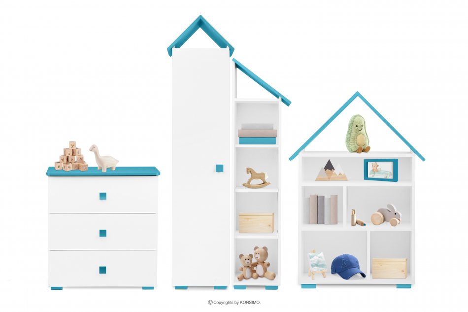 PABIS Zestaw meble do pokoju dziecka niebieskie 4 elementy biały/niebieski - zdjęcie 2