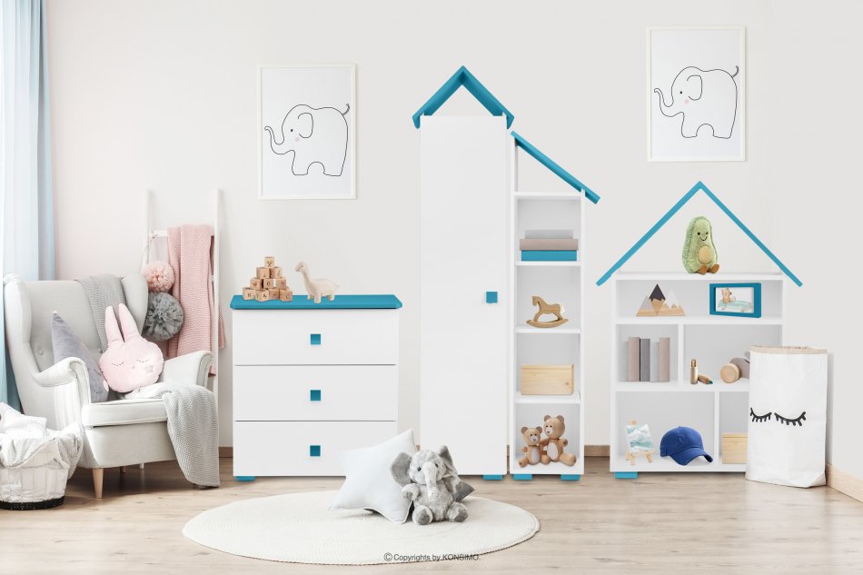 PABIS Zestaw meble do pokoju dziecka niebieskie 4 elementy biały/niebieski - zdjęcie 1