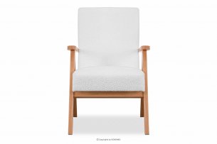 NASET, https://konsimo.pl/kolekcja/naset/ Fotel w stylu PRL tkanina baranek biały biały/jasny dąb - zdjęcie
